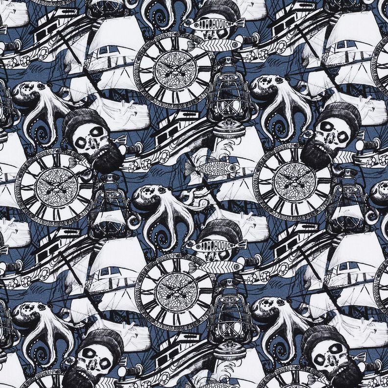 Cotton Jersey nautical tattoo motifs Digital Print – denim blue,  image number 1