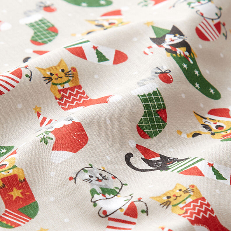 Cotton Cretonne Christmas Cats – natural, image number 2