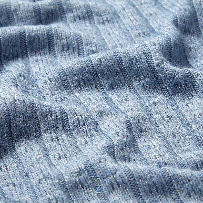 Knit Fabric Ajour elegant glitter stripes – light blue,  image number 2
