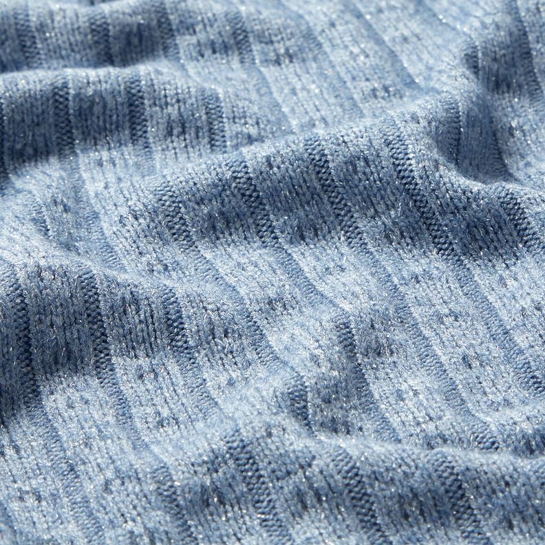 Knit Fabric Ajour elegant glitter stripes – light blue, image number 2