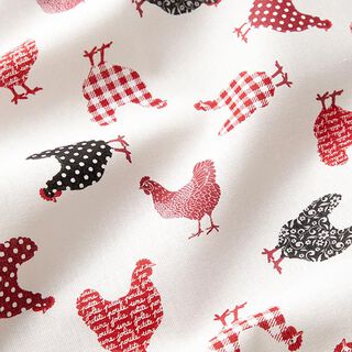 Cotton Cretonne Chickens – offwhite/chili, 