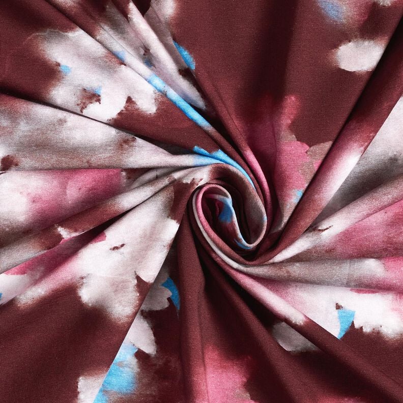 Cotton Jersey blurred flowers digital print – merlot/blue, image number 3