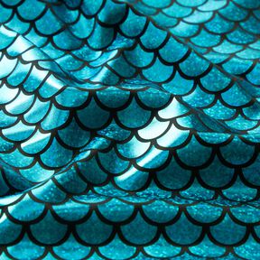 Foil Jersey Mermaid scales – black/turquoise, 