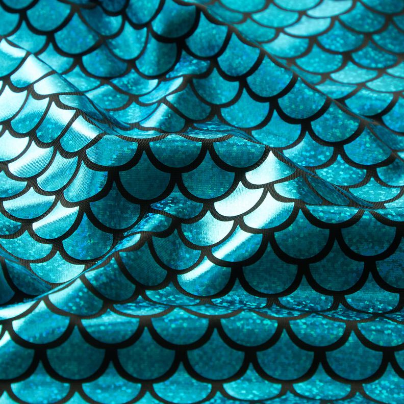 Foil Jersey Mermaid scales – black/turquoise,  image number 2