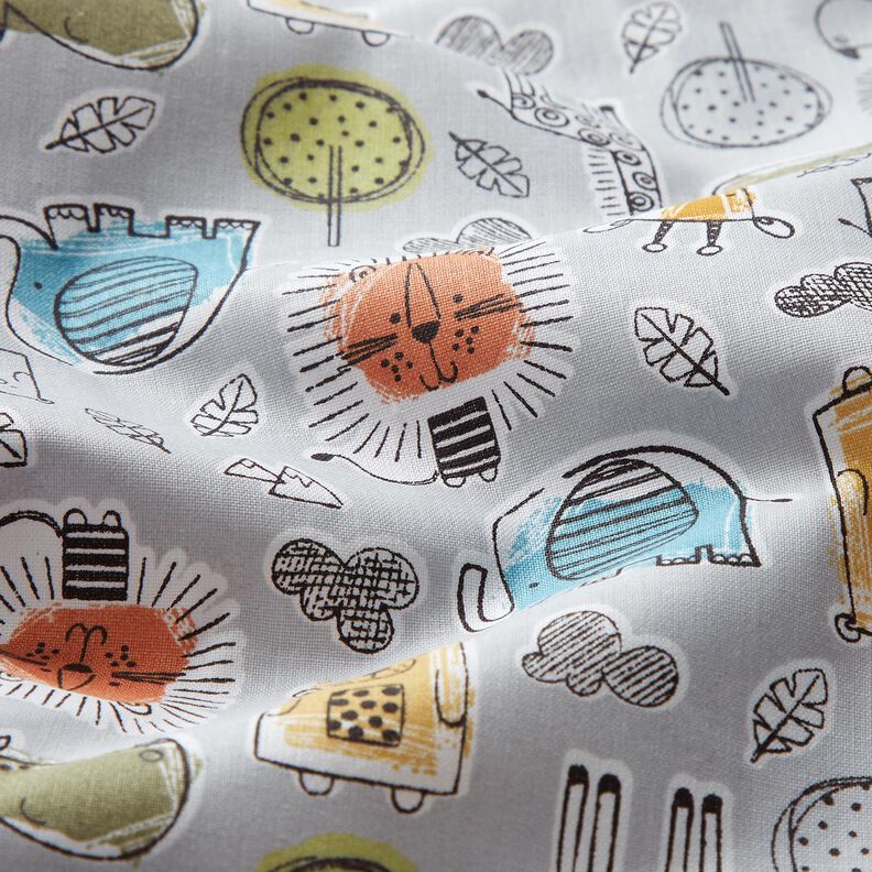 Cotton Cretonne Animals on Safari – silver grey,  image number 2