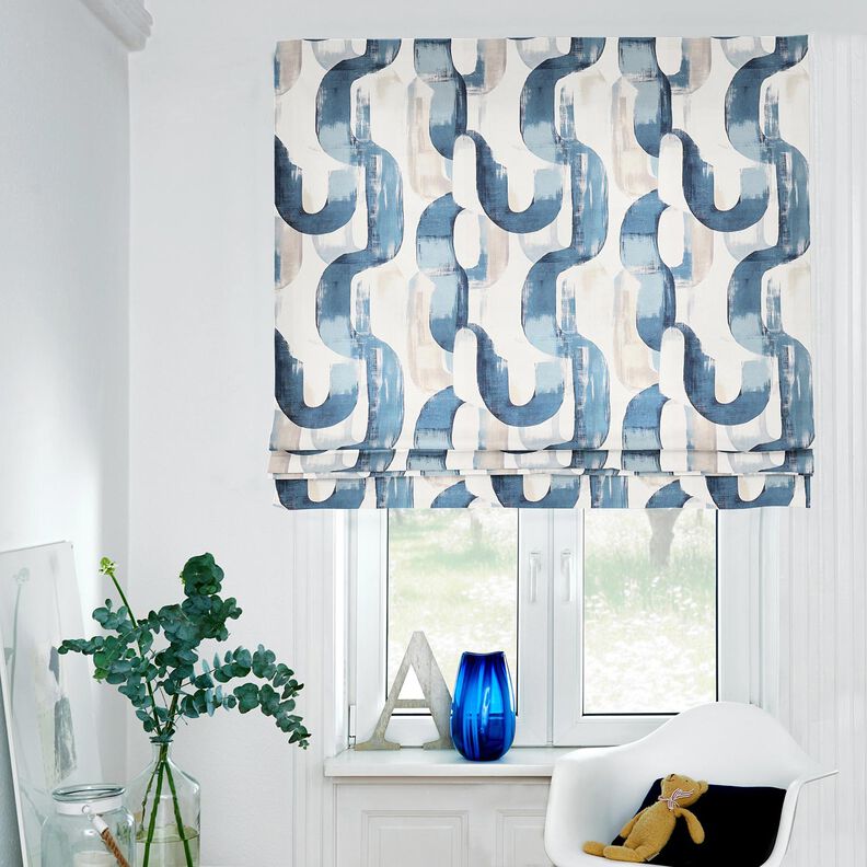 Decor Fabric Half Panama abstract chain – ivory/blue,  image number 6