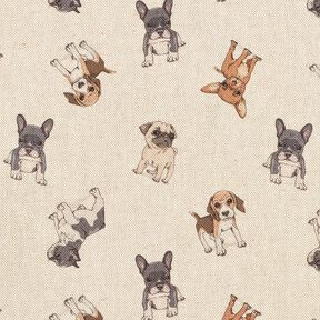 Decor Fabric Half Panama puppies &ndash; natural/grey, 