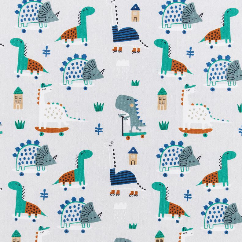 Decor Fabric Half Panama skating dinosaurs – silver grey/peppermint,  image number 1