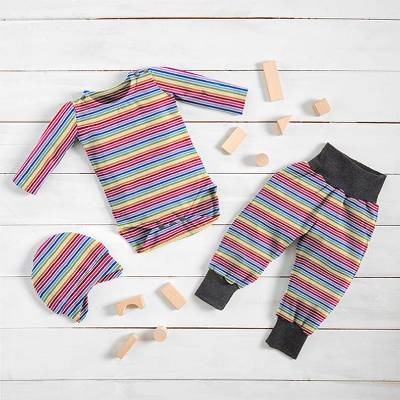 Cotton Jersey Rainbow Stripes – white/colour mix,  image number 7