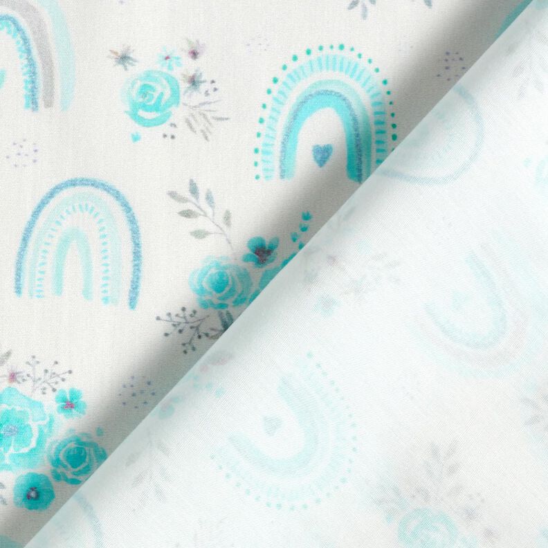 Cotton Poplin Roses and rainbows – white/light turquoise, image number 4