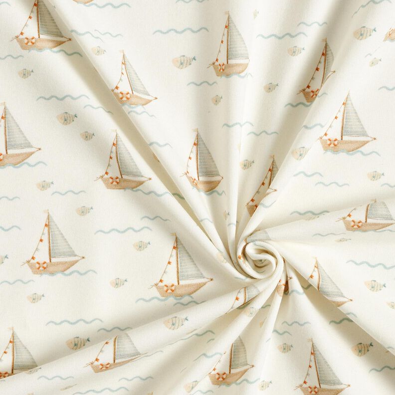 Cotton Jersey Sailboats and fish Digital Print – offwhite,  image number 3