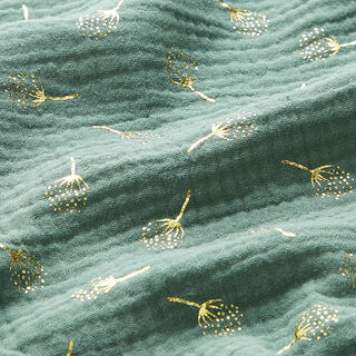 Double Gauze/Muslin glittery dandelions – reed/gold, 