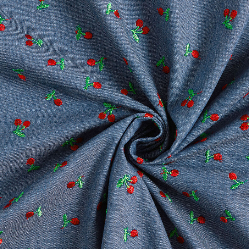 Chambray embroidered cherries – denim blue,  image number 3