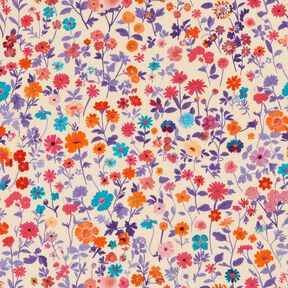 Cotton Poplin colourful flowers – light beige/lavender, 
