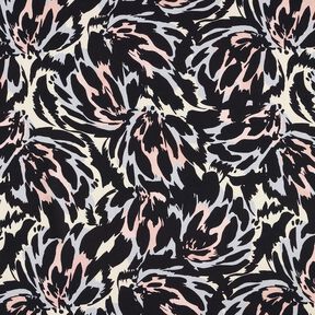 Satin crepe abstract petals – black/silver, 