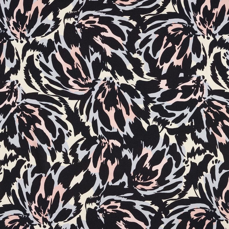 Satin crepe abstract petals – black/silver,  image number 1