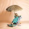Beachwear viscose fabric peacocks and flowers – aqua blue/intense pink,  thumbnail number 5