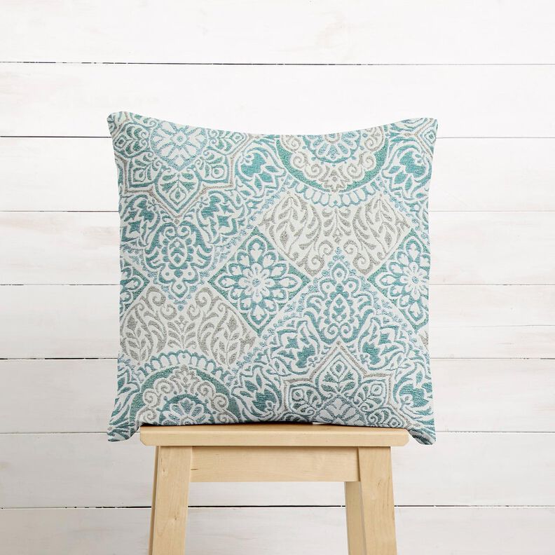 Decor Fabric Jacquard elegant tiles – light petrol/light beige,  image number 6