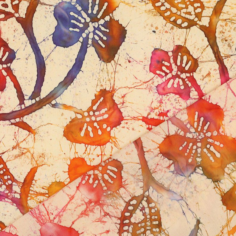 viscose fabric batik leaves – sand/orange,  image number 4
