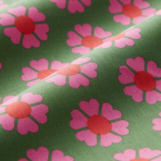 Coated Cotton large retro flowers – grass green/chili, 