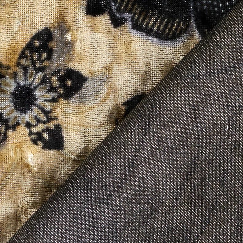 Crushed Velvet antique flowers – blue grey/black,  image number 4