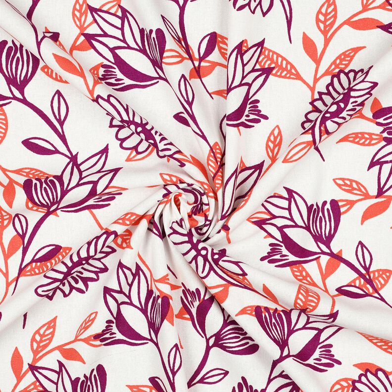 Viscose Linen Blend Flowers| Poppy Fabrics – ivory/grape,  image number 3