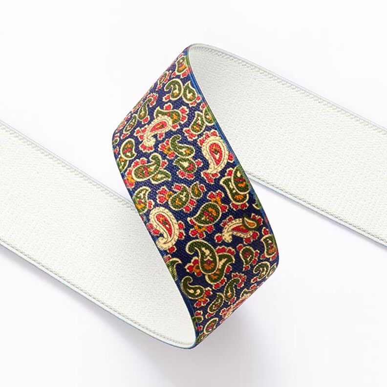 Paisley Elastic  [ 3,5 cm ] – navy blue/green,  image number 2