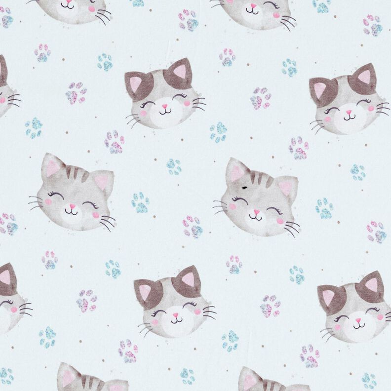 Cotton Jersey cute cats and paws | Glitzerpüppi – white,  image number 1