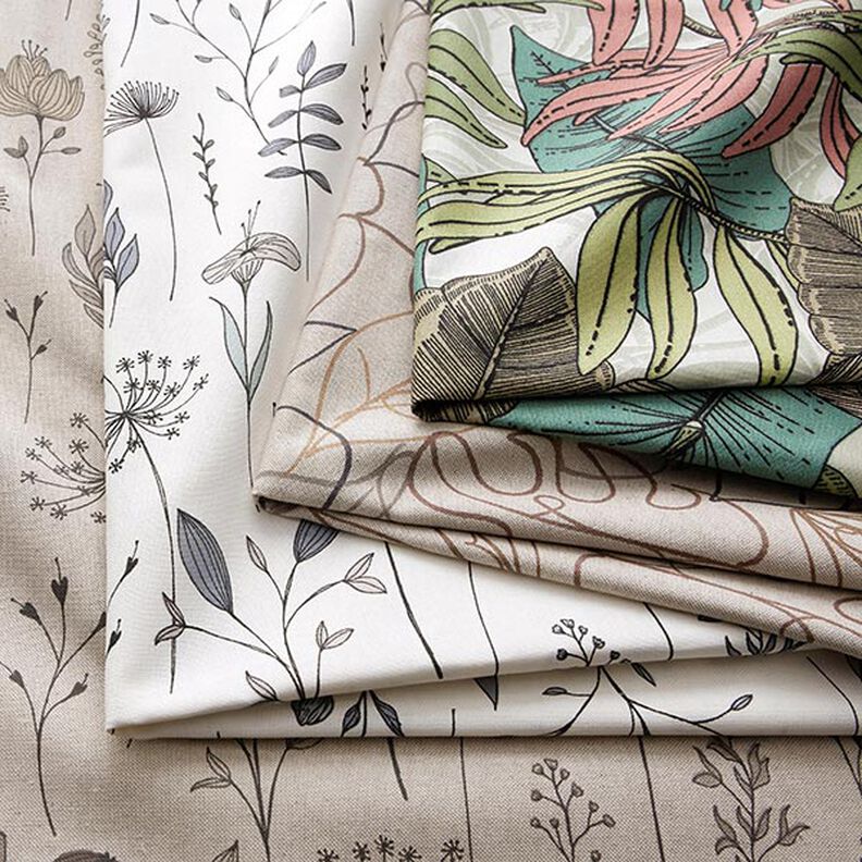 Decor Fabric Half Panama flower drawing – offwhite/black,  image number 5