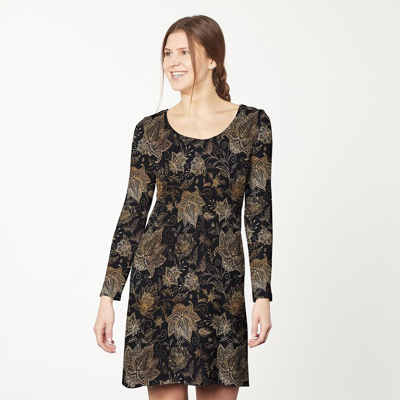 Cotton Jersey golden mandala flowers | Glitzerpüppi – black/gold, image number 6
