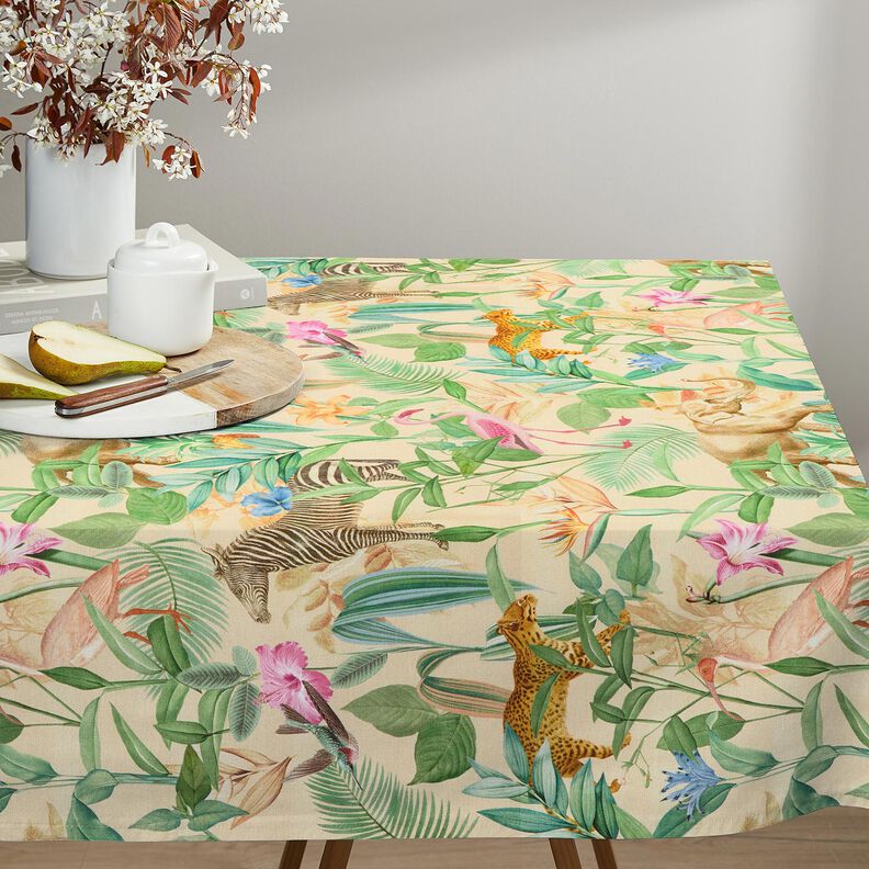 Decor Fabric Half Panama jungle animals – beige/green,  image number 8