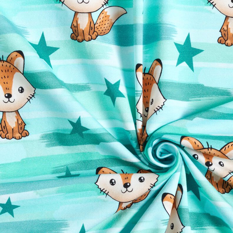 Cotton Jersey Fox with stripes | Glitzerpüppi – aqua blue/peach orange,  image number 3