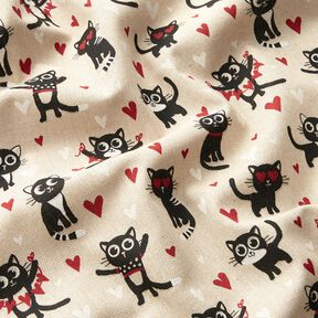 Decor Fabric Half Panama cats in love – natural/red, 