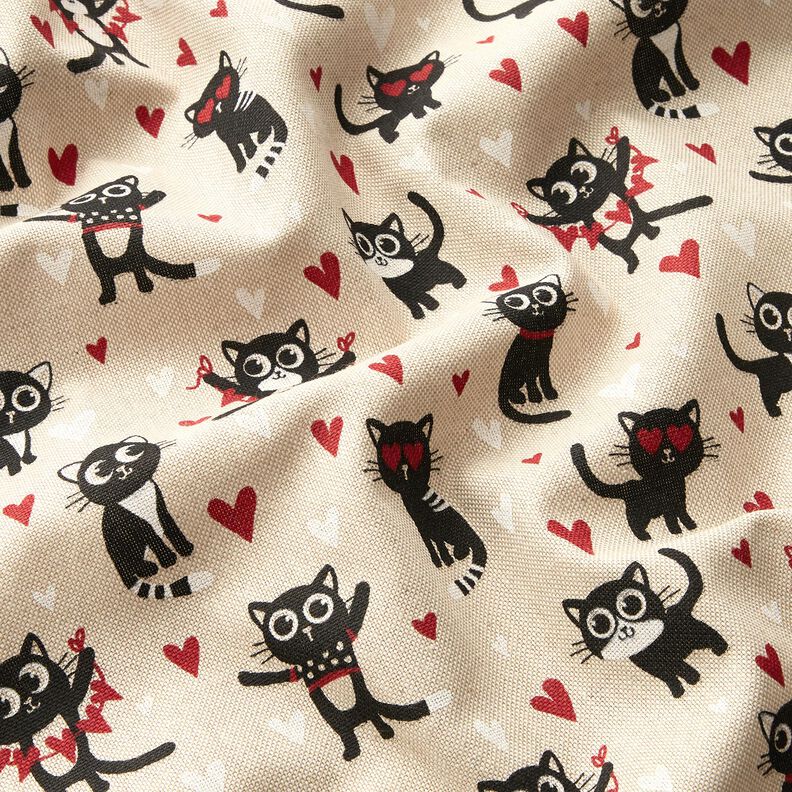 Decor Fabric Half Panama cats in love – natural/red,  image number 2