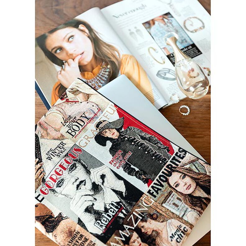 Decor Fabric Half Panama Fashion Magazines – black/red,  image number 6