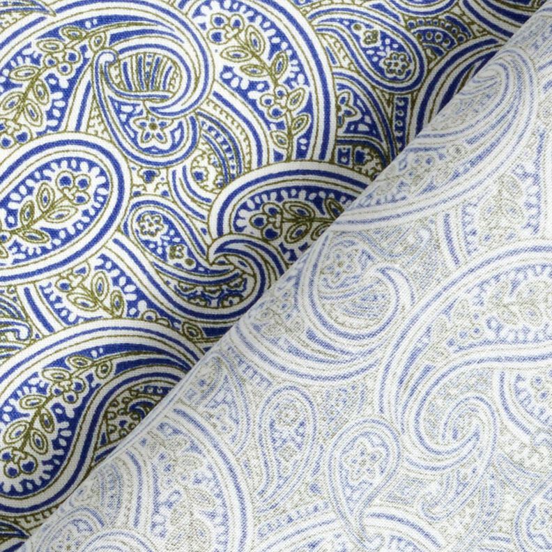 Shirting Fabric overlapping paisley – indigo/olive,  image number 4