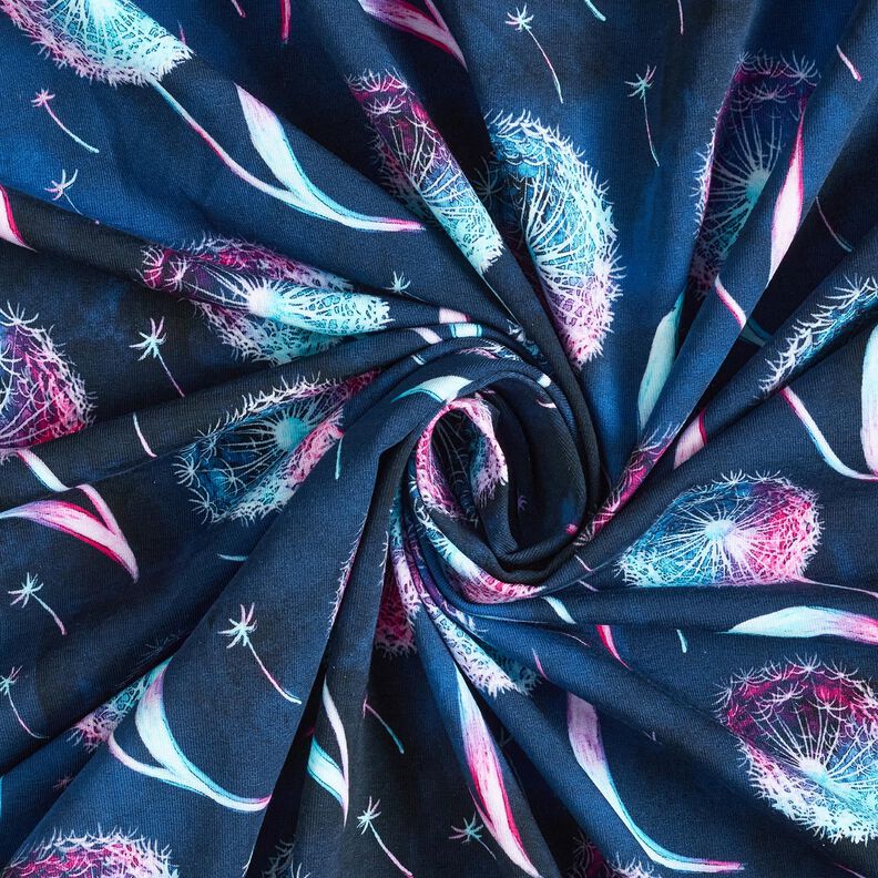 Cotton Jersey dandelions | Glitzerpüppi – midnight blue/purple,  image number 3
