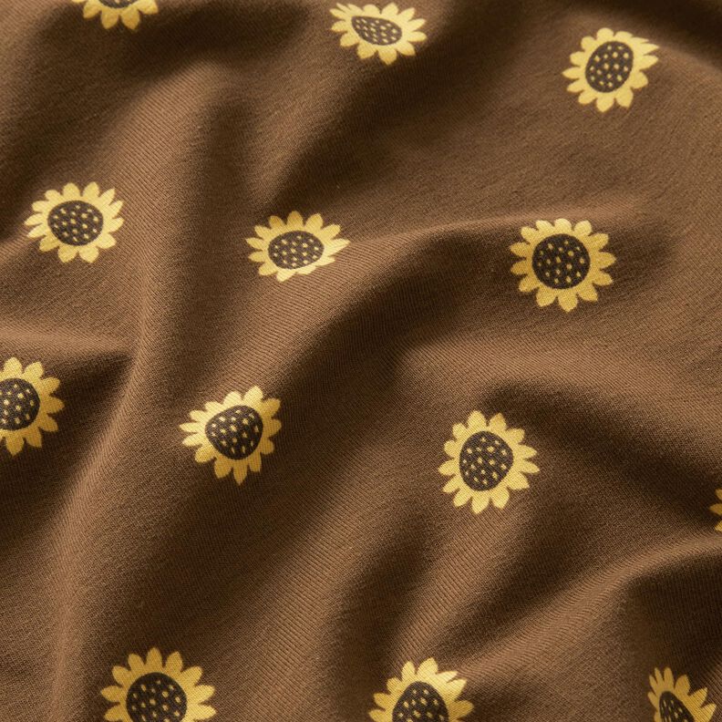 Cotton Jersey sunflowers Digital Print – dark brown/vanilla yellow,  image number 2