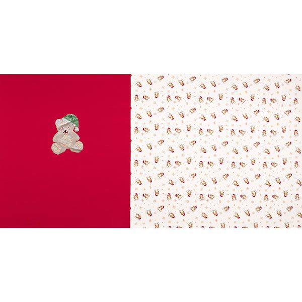 Panel French Terry Christmas teddy – offwhite/red, image number 1
