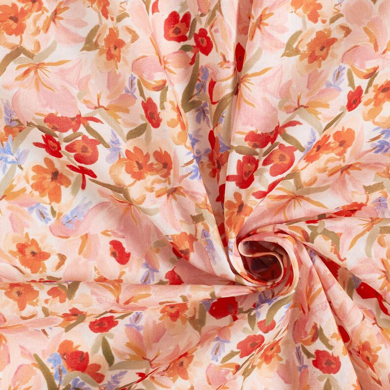Watercolour sea of flowers digital print cotton voile – ivory/salmon,  image number 3