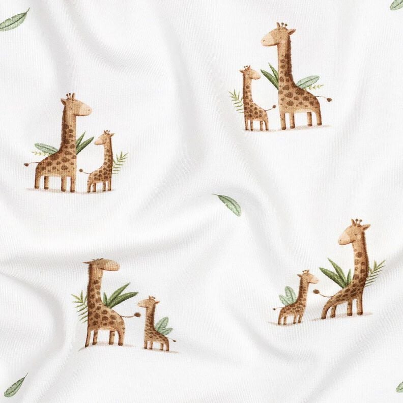 GOTS Cotton Jersey giraffe family Digital Print | Poppy Fabrics – white/light brown, image number 2
