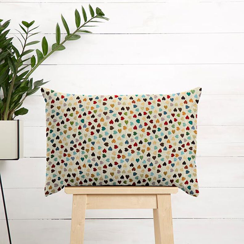 Decor Fabric Tapestry Fabric Scattered Hearts – light beige/petrol, image number 7