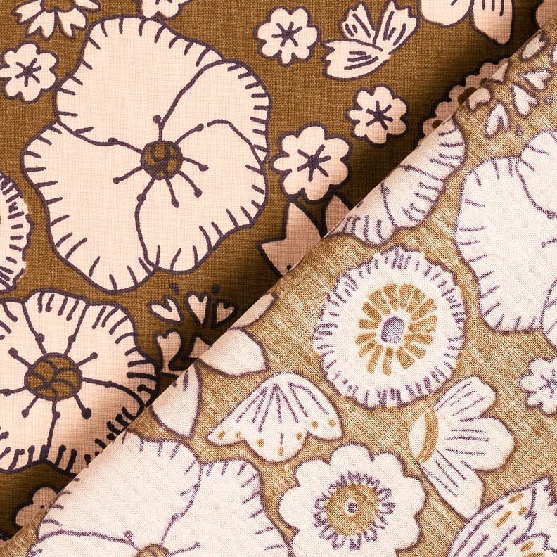 Cotton Cretonne Retro flowers – olive/rosé, image number 4