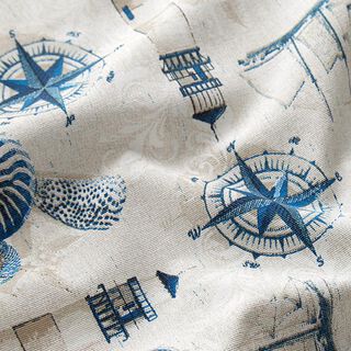 Decorative fabric Canvas Beach motifs – natural/navy blue, 