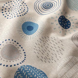 Decor Fabric Half Panama painted circles – dove blue/natural, 