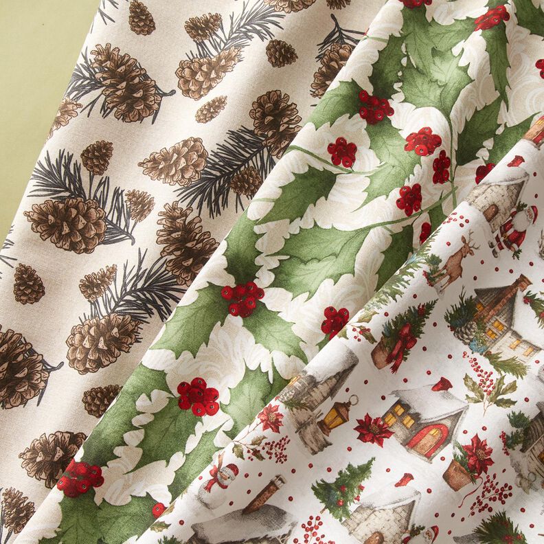 Decor Fabric Canvas wintery village – white/dark red, image number 5