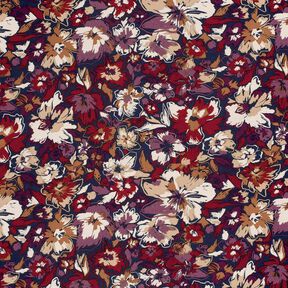 Viscose Jersey expressive flowers – navy blue/red lilac, 