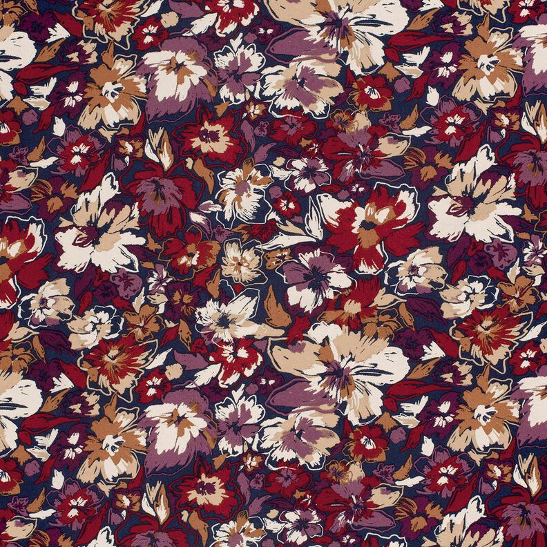 Viscose Jersey expressive flowers – navy blue/red lilac, image number 1