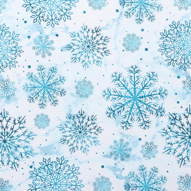 French terry Christmas snow crystals | Glitzerpüppi – sky blue/light petrol, image number 1