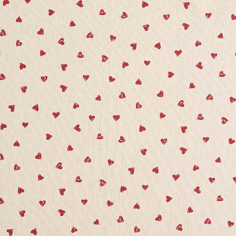 Decor Fabric Half Panama little hearts – carmine/natural,  image number 1